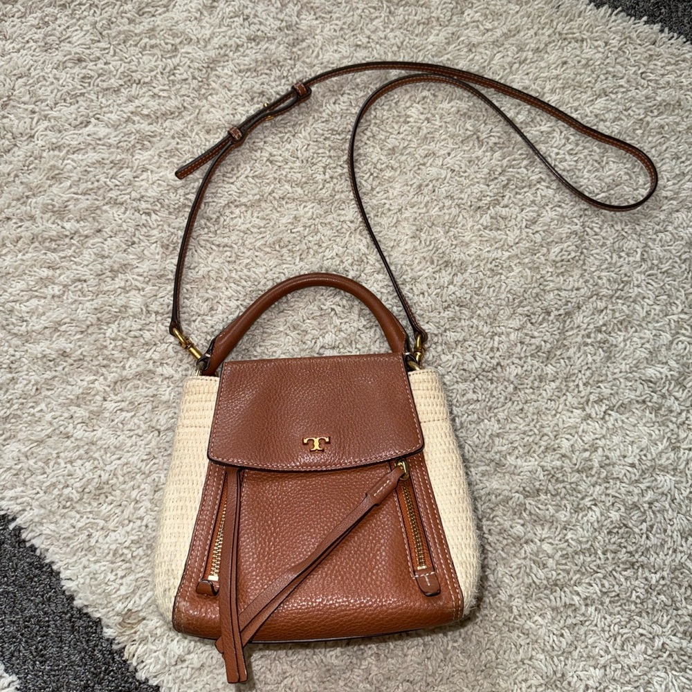 Tory Burch Half Moon straw crossbody bag purse Mini - Picture 2 of 16